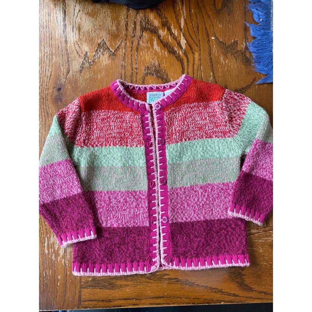 Vintage Toddler Girls Striped Cardigan Sweater Simply Basic 1990s Size 3T